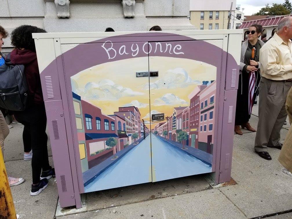 A view of Bayonne on an old utility box.