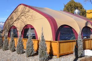 WeatherPort covered dining areas for restaurants Blue Parachute