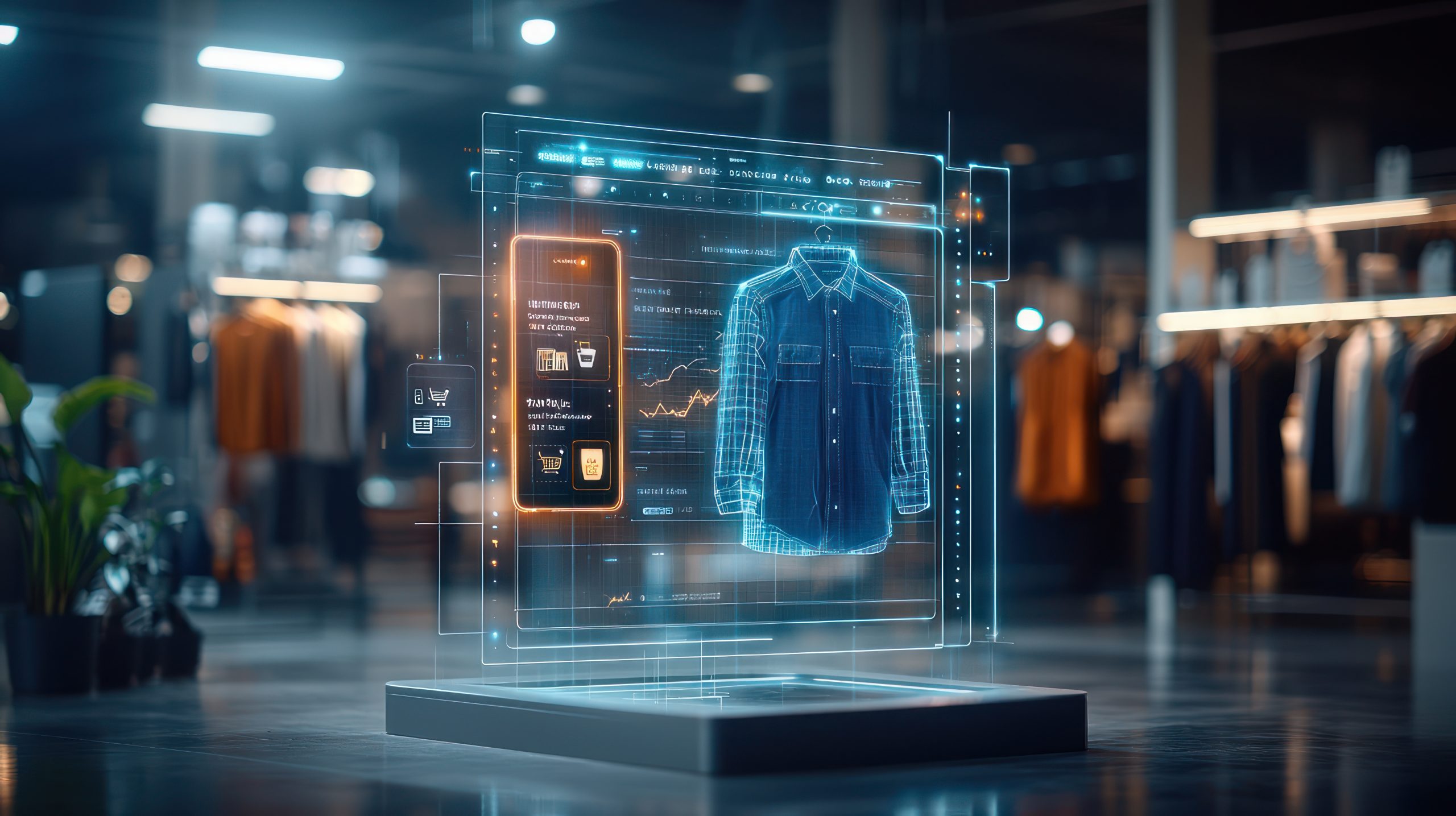 virtual clothing display in modern retail store
